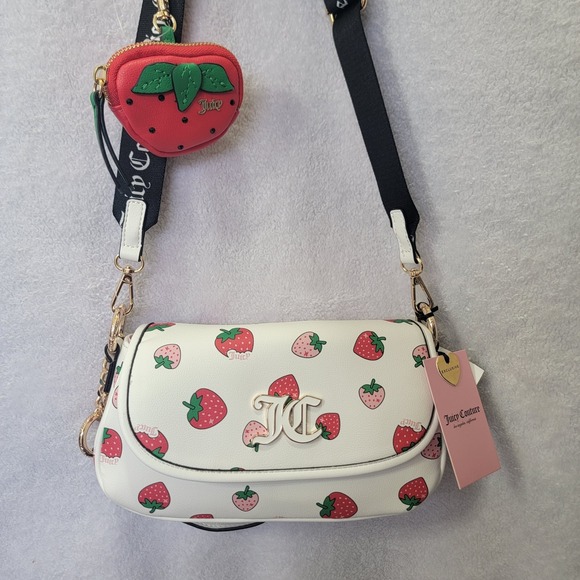 NEW! Juicy Couture Sweet N Juicy Strawberry White‎ Multi Flap Shoulder Crossbody - Picture 1 of 12